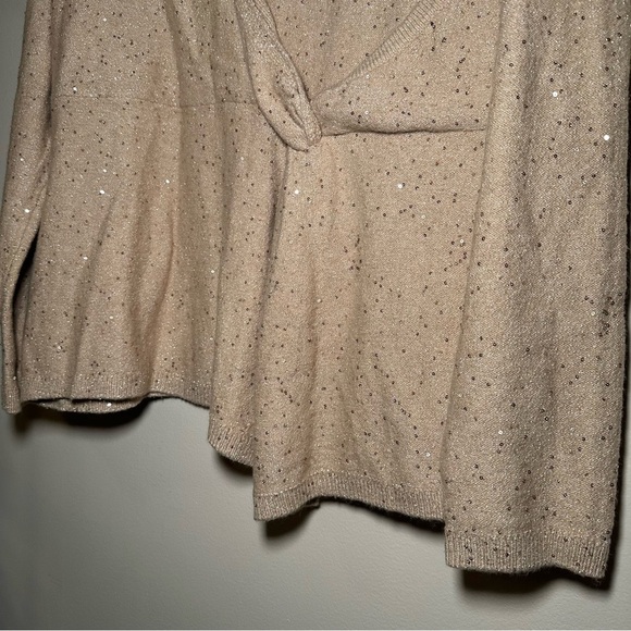 Donna Karan Beige Sequin Knit Side Knot Sweater Top Size XL - Picture 7 of 16